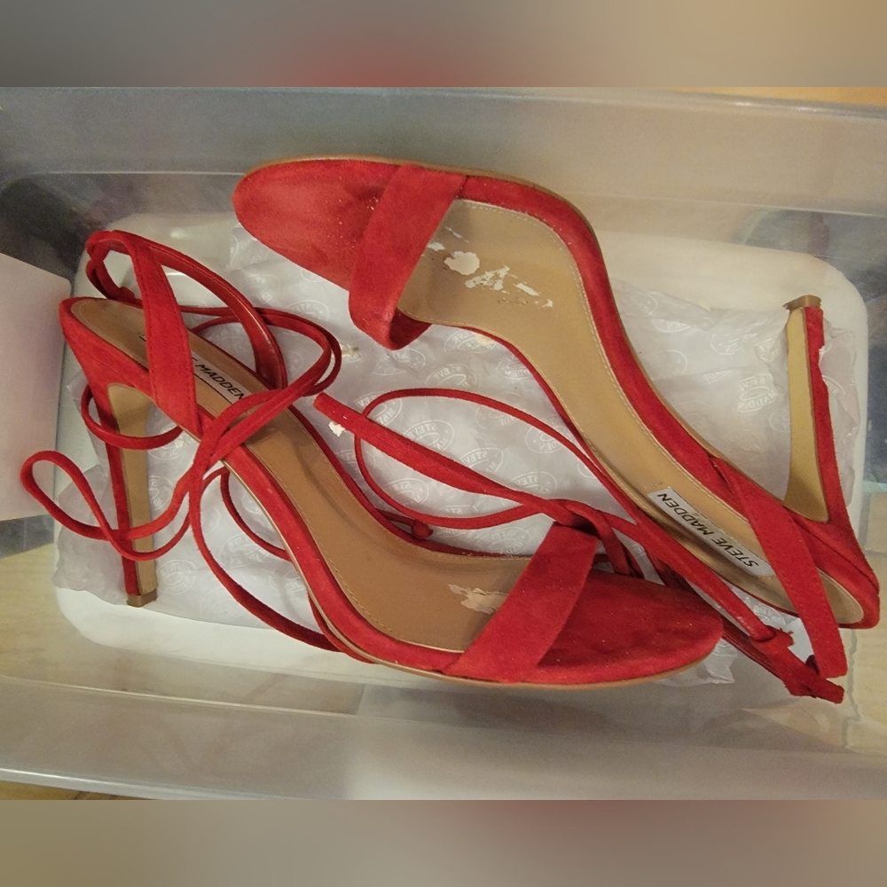 Steve Madden Suede anklewrap high heel sandals.